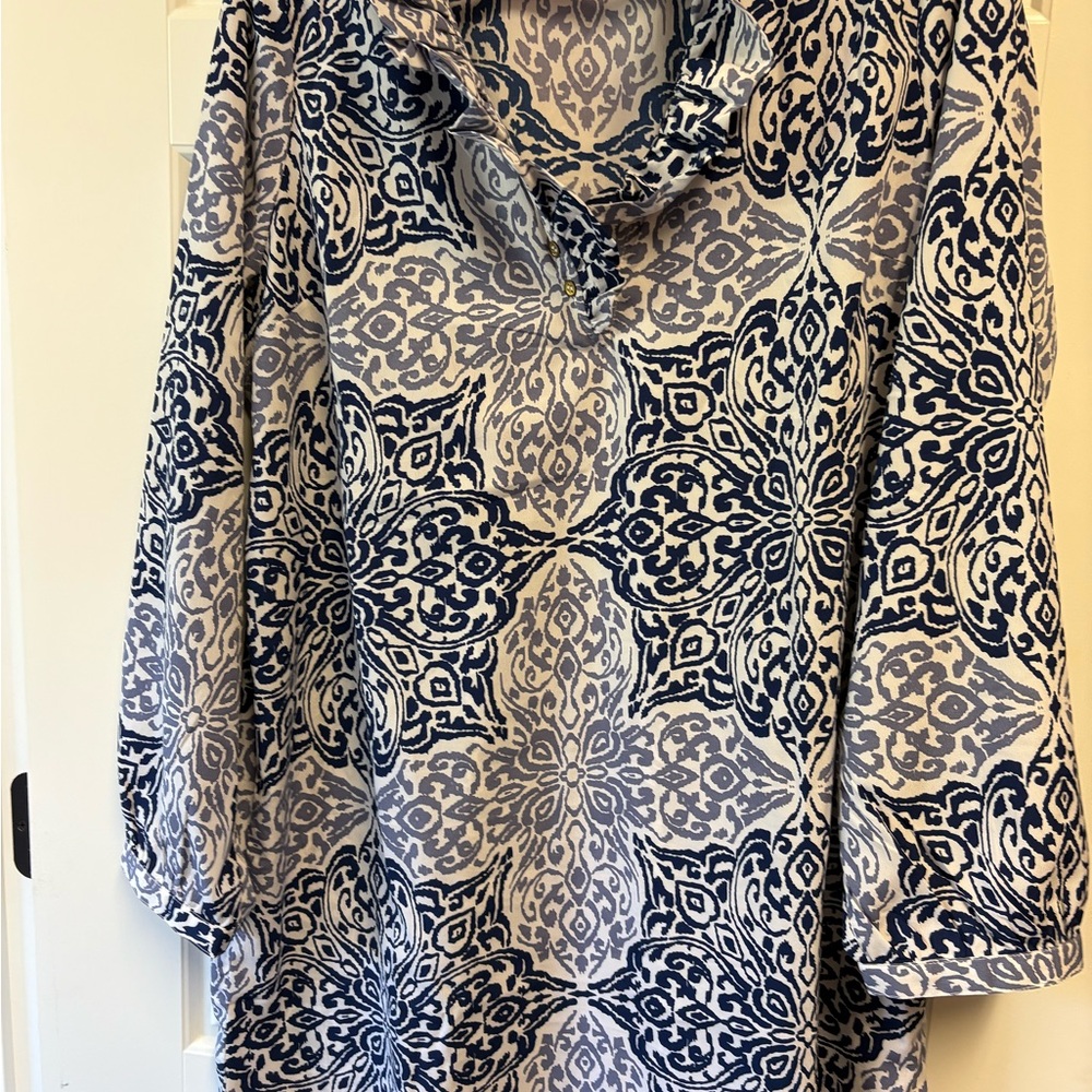 Buckhead Betty Chic Blue and Gray Patterned Midi Dress